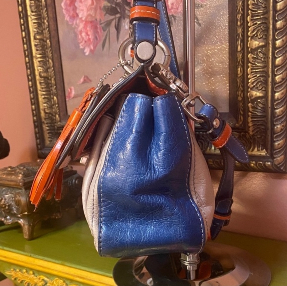 COACH LEGACY-Color Block City Willis Shoulder Crossbody Bag Gray Blue Orange - Picture 7 of 13